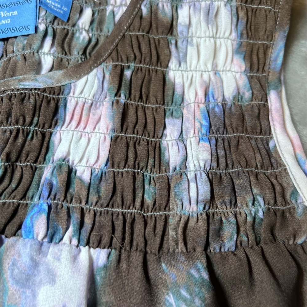 Simply Vera Vera Wang Womens Size Large Tie Neck Top Smocked Sleeveless Tie Dye - Picture 15 of 16